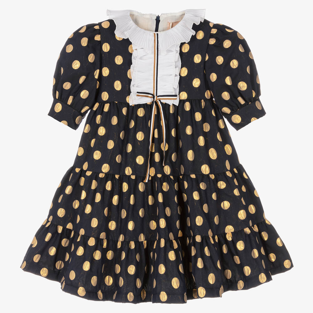 Irpa - Blue & Gold Polka Dot Dress | Childrensalon