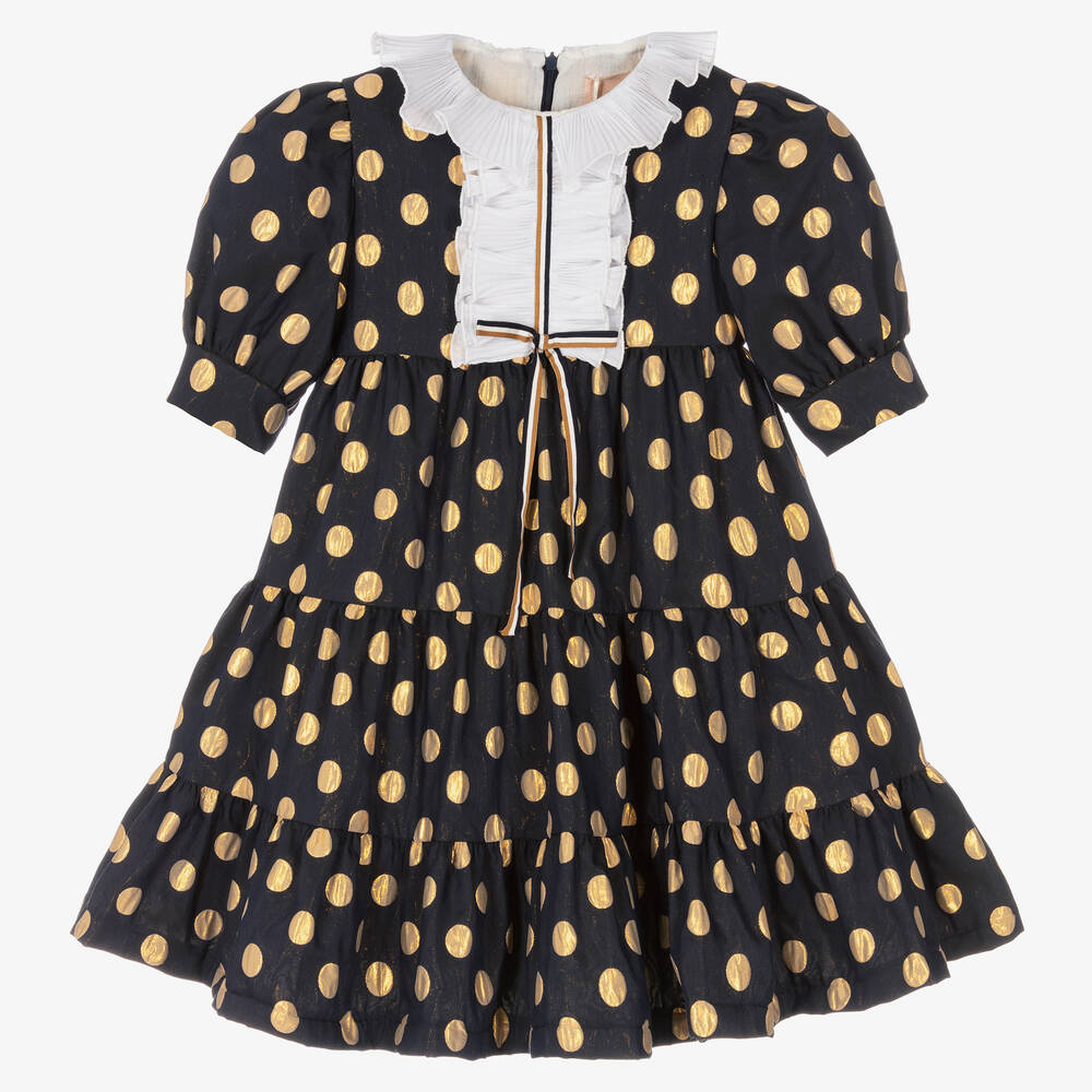 Blue Gold Polka Dot Dress