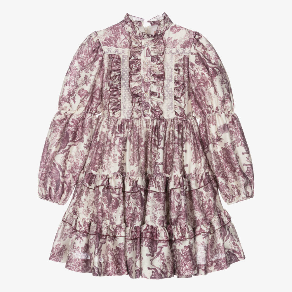 Irpa-Платье кремовое с пурпурным принтом для девочек | Childrensalon Outlet