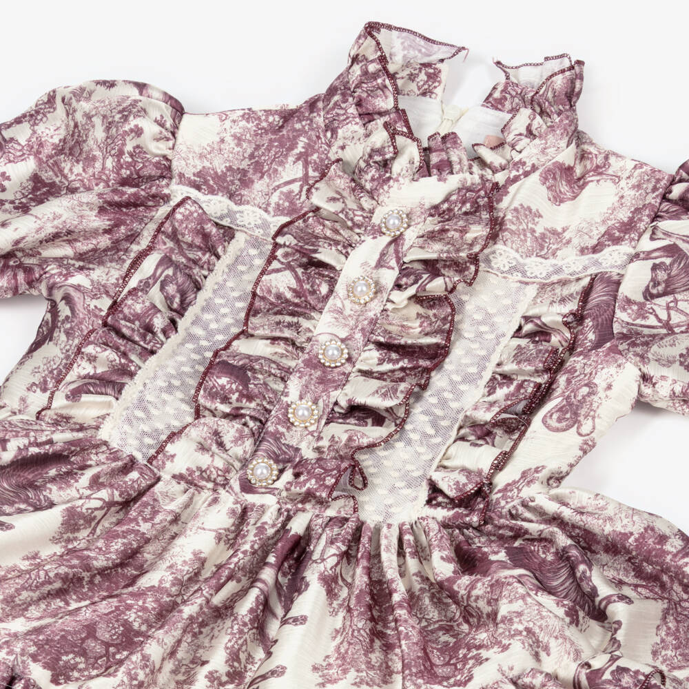 Irpa-Платье кремовое с пурпурным принтом для девочек | Childrensalon Outlet