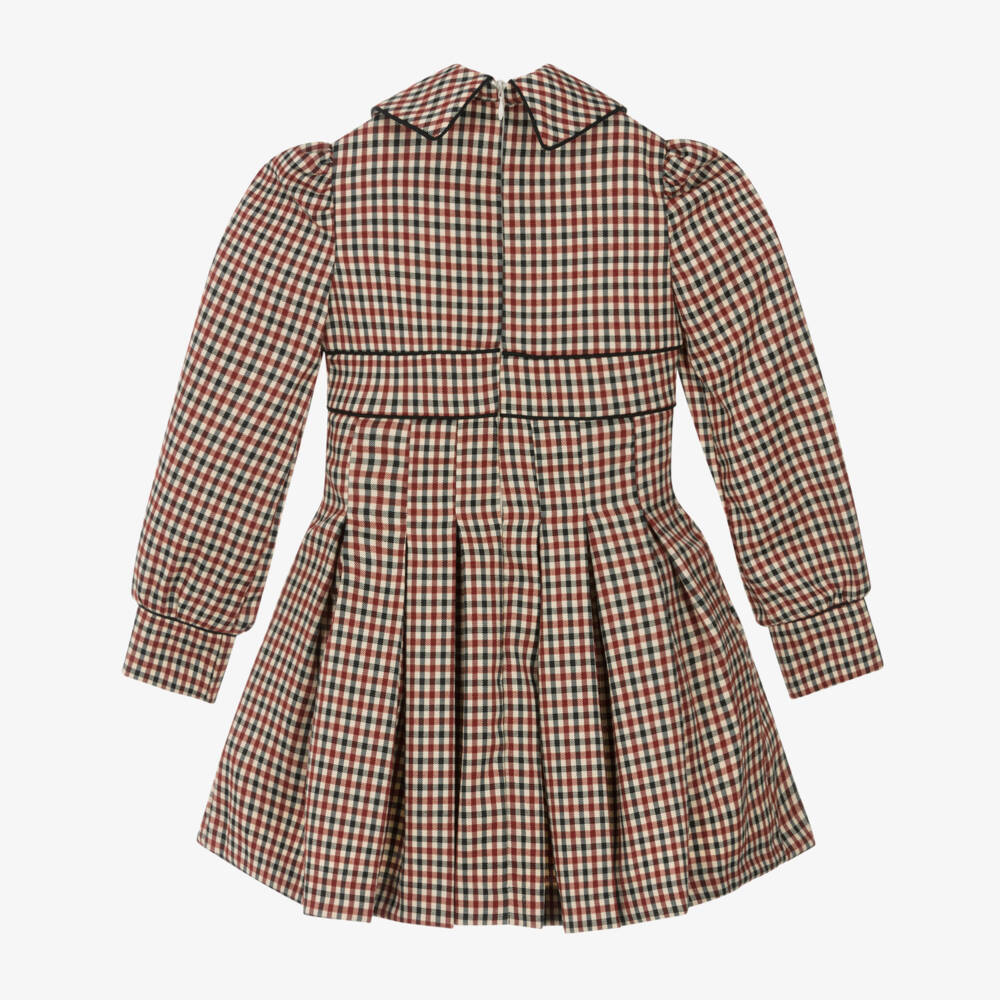 Irpa-Girls Beige & Burgundy Red Check Dress with Box Pleats | Childrensalon Outlet