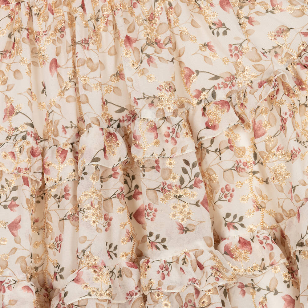 Irpa-Бежевое платье в цветочек с рюшами | Childrensalon Outlet