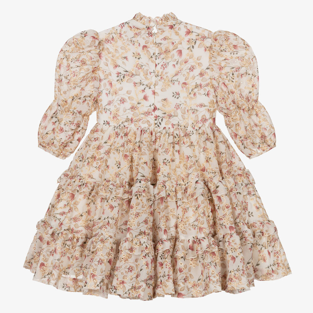 Irpa-Бежевое платье в цветочек с рюшами | Childrensalon Outlet