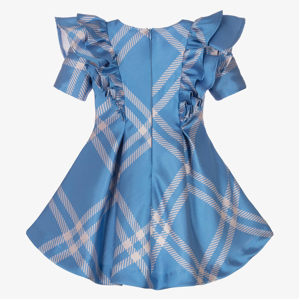 Irpa-Girls Blue Check Satin Dress | Childrensalon Outlet