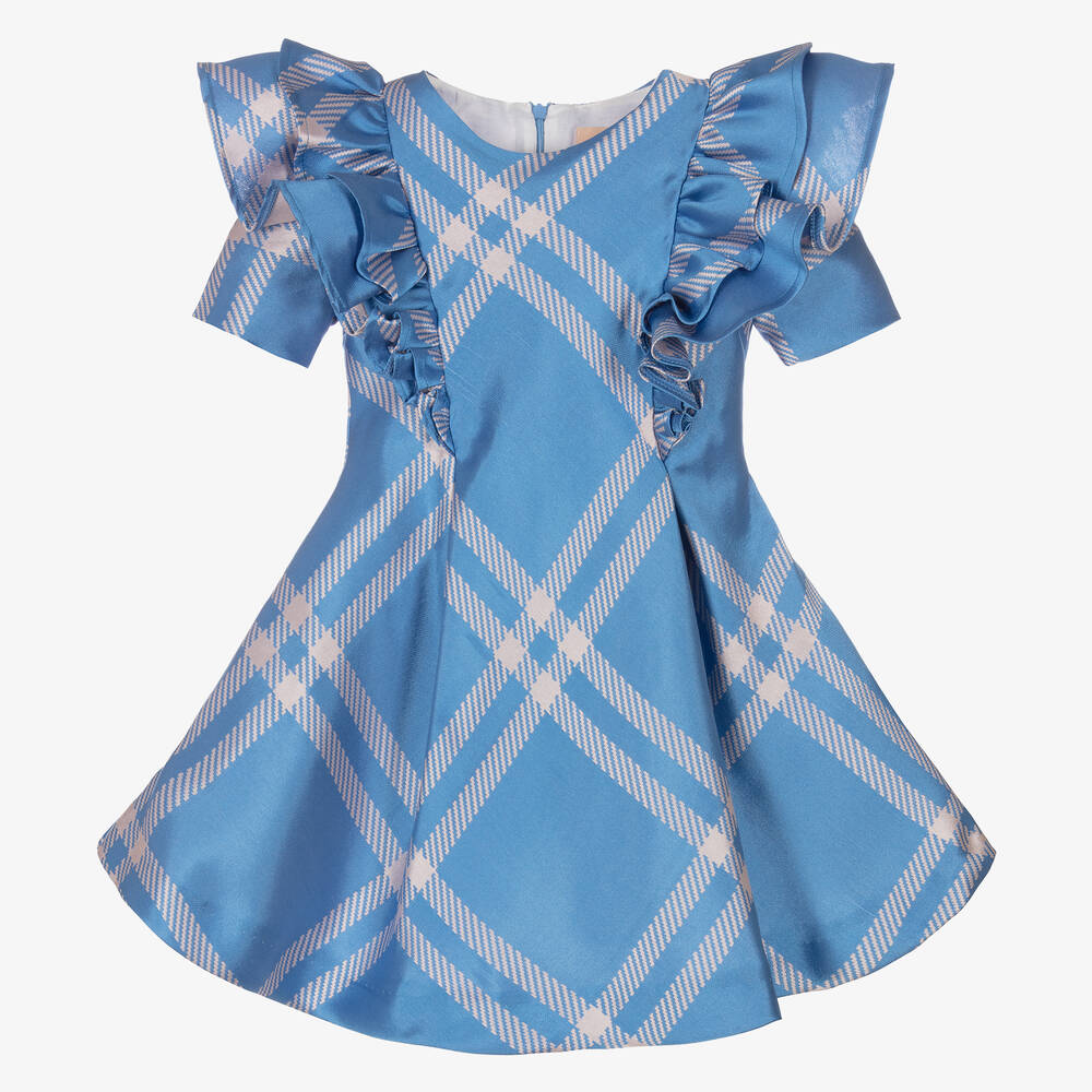Irpa - Girls Blue Check Satin Dress | Childrensalon
