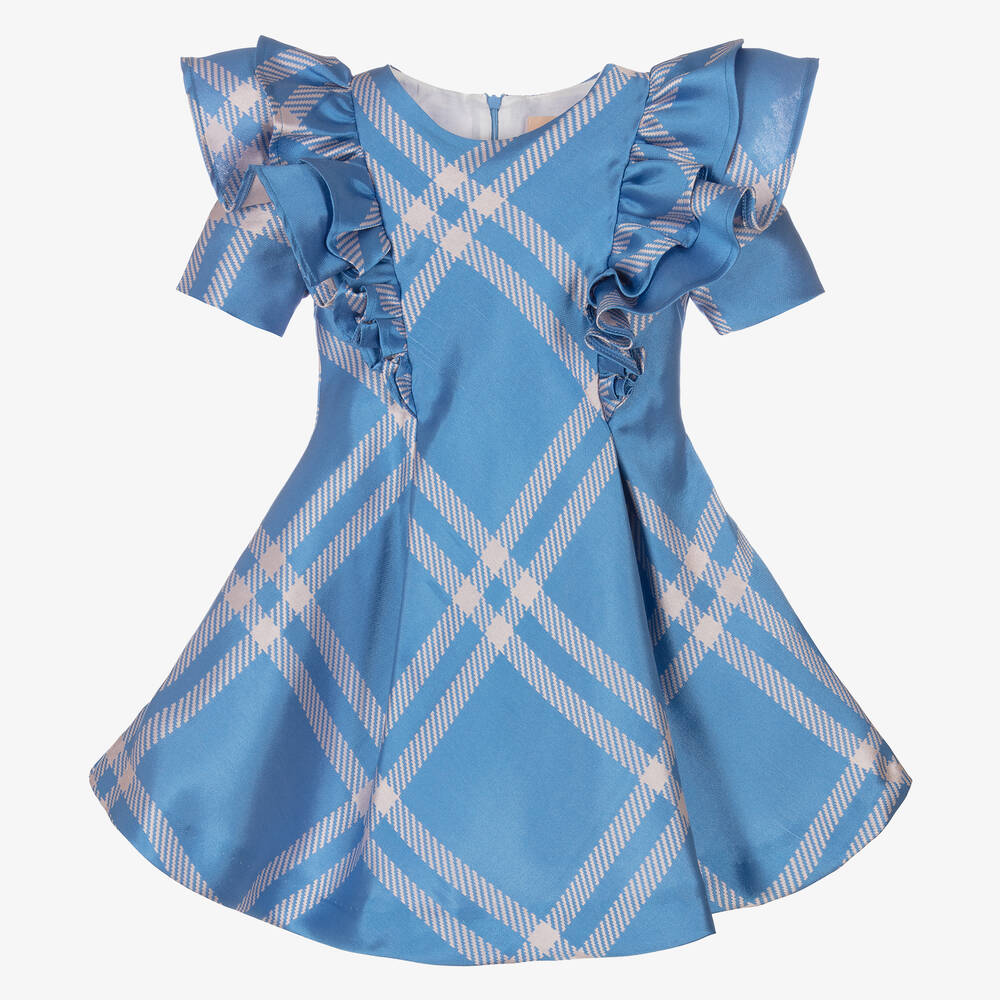 Irpa-Girls Blue Check Satin Dress | Childrensalon Outlet