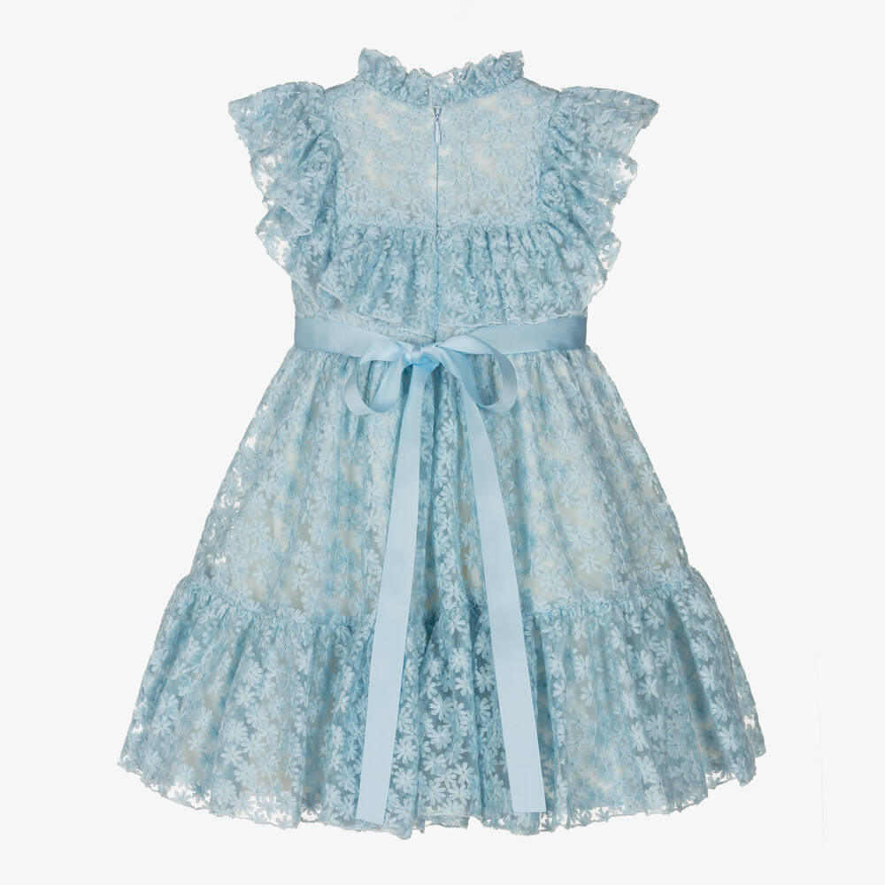 Irpa-Girls Blue Embroidered Tulle Dress | Childrensalon Outlet