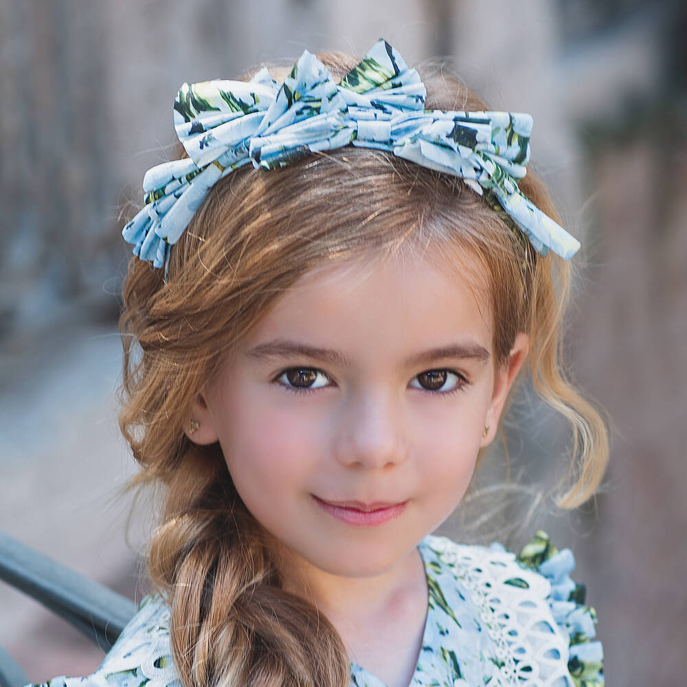 Irpa-Голубой ободок с бантами в цветочек для девочек | Childrensalon Outlet