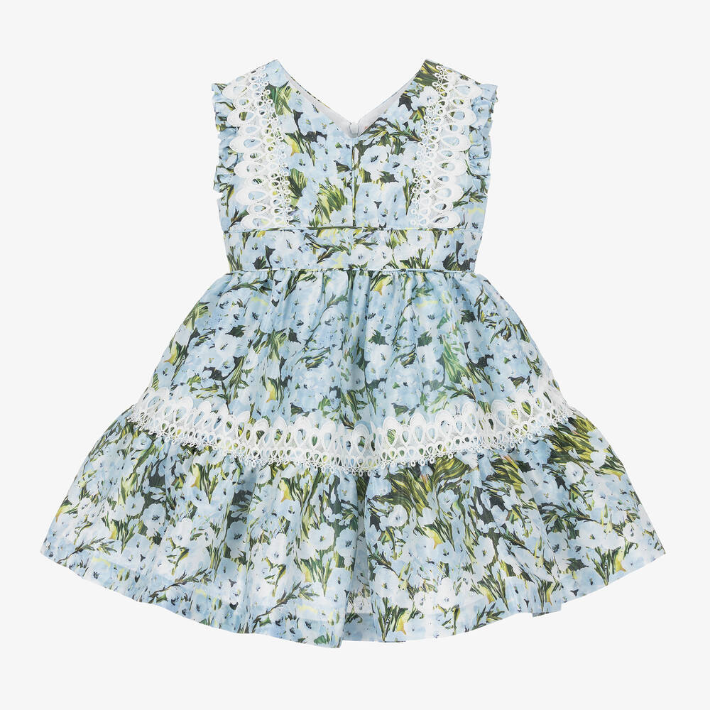 Irpa-Girls Blue Floral Dress | Childrensalon Outlet