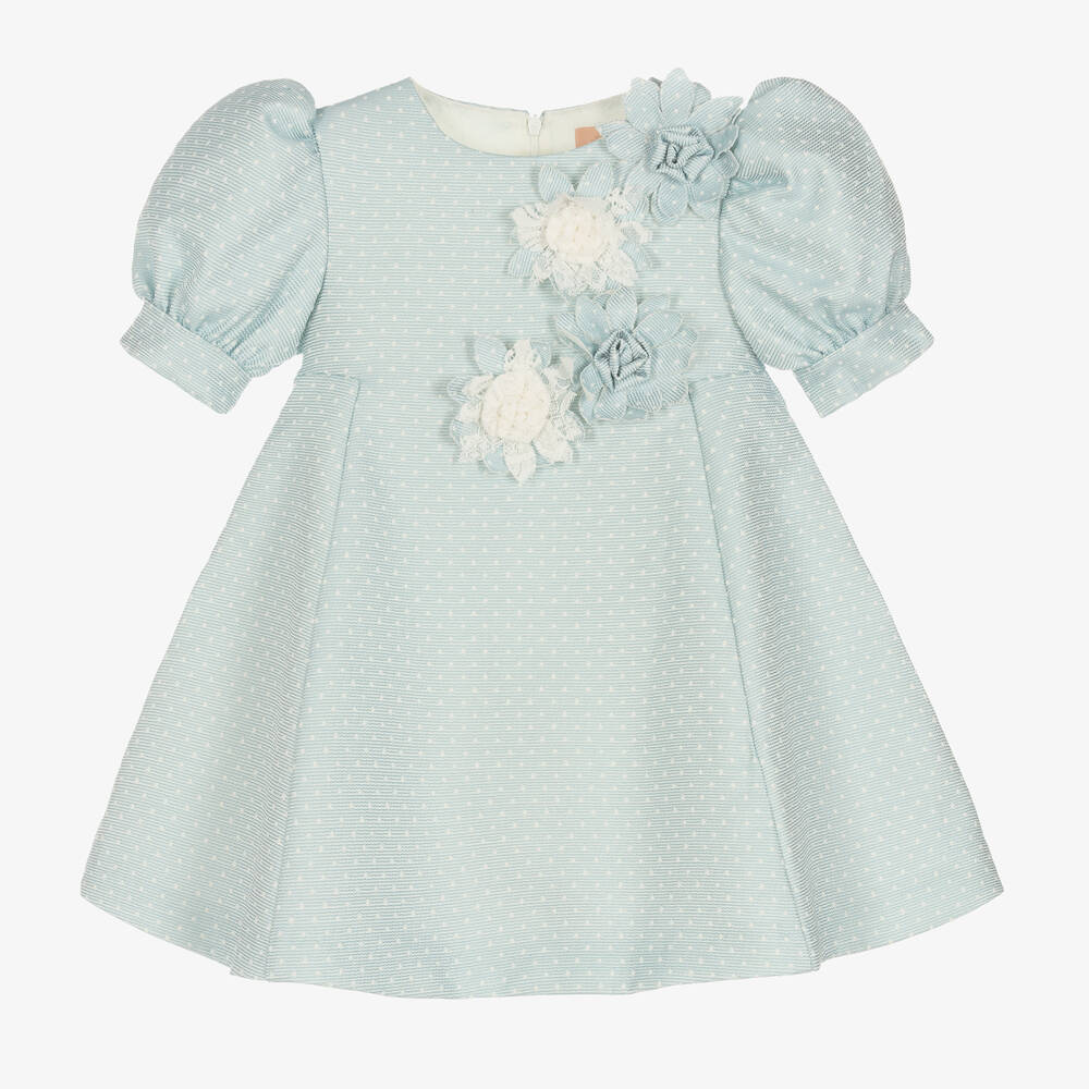 Irpa - Girls Blue Polka Dot Dress  | Childrensalon