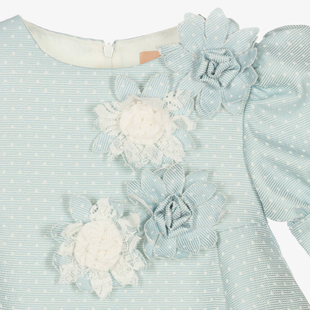 Irpa-Girls Blue Polka Dot Dress  | Childrensalon Outlet