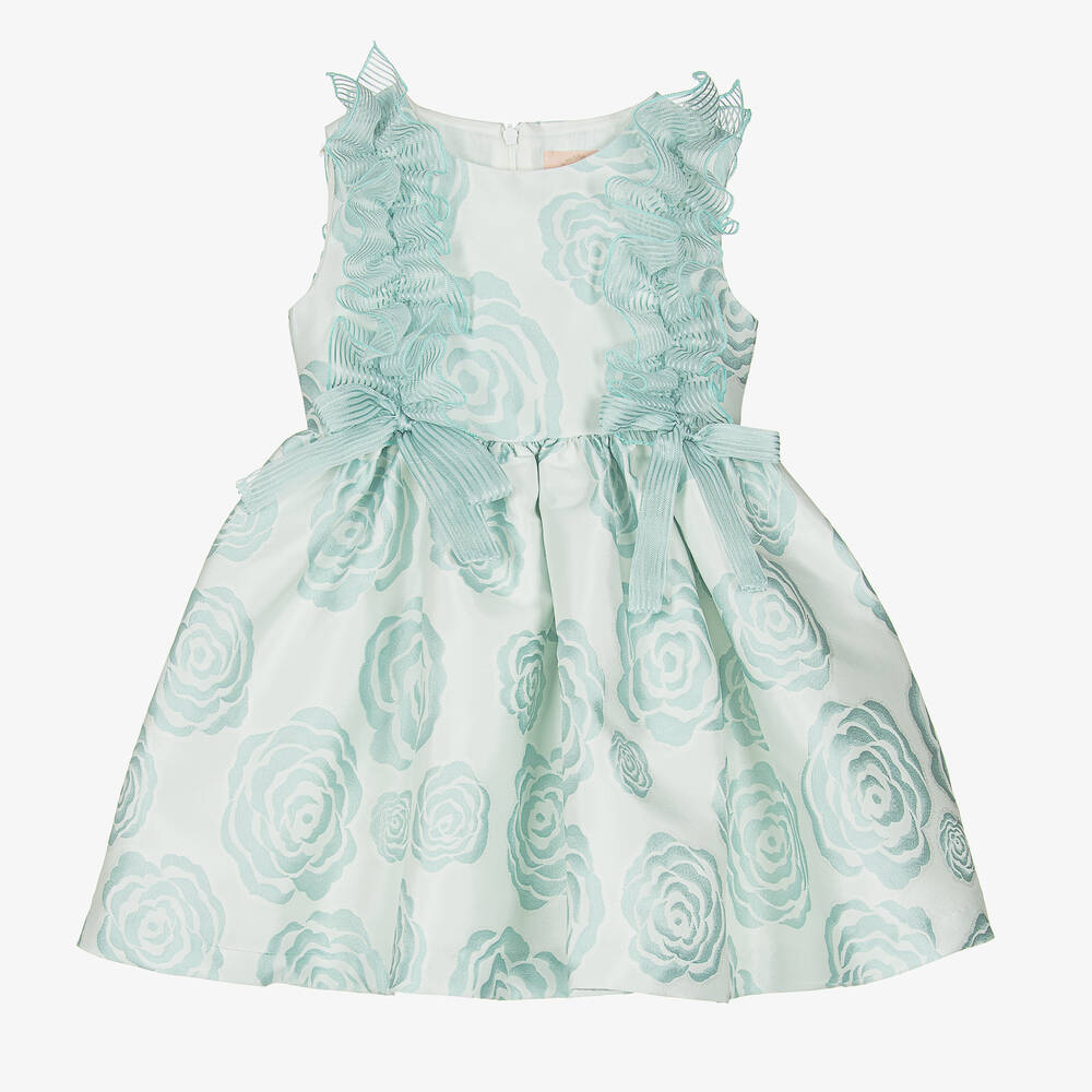 Irpa - Robe jacquard bleu à roses fille | Childrensalon