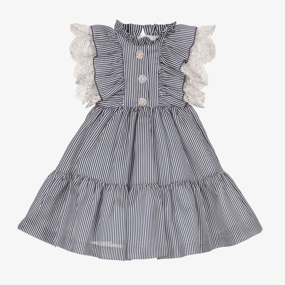 Irpa - Girls Blue Stripe Ruffle Dress | Childrensalon
