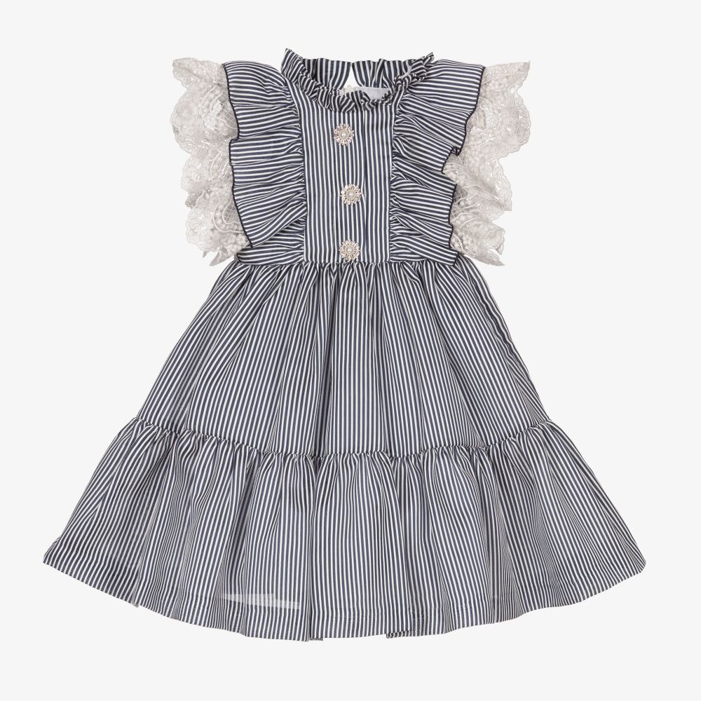 Irpa - Blau gestreiftes Rüschenkleid (M) | Childrensalon