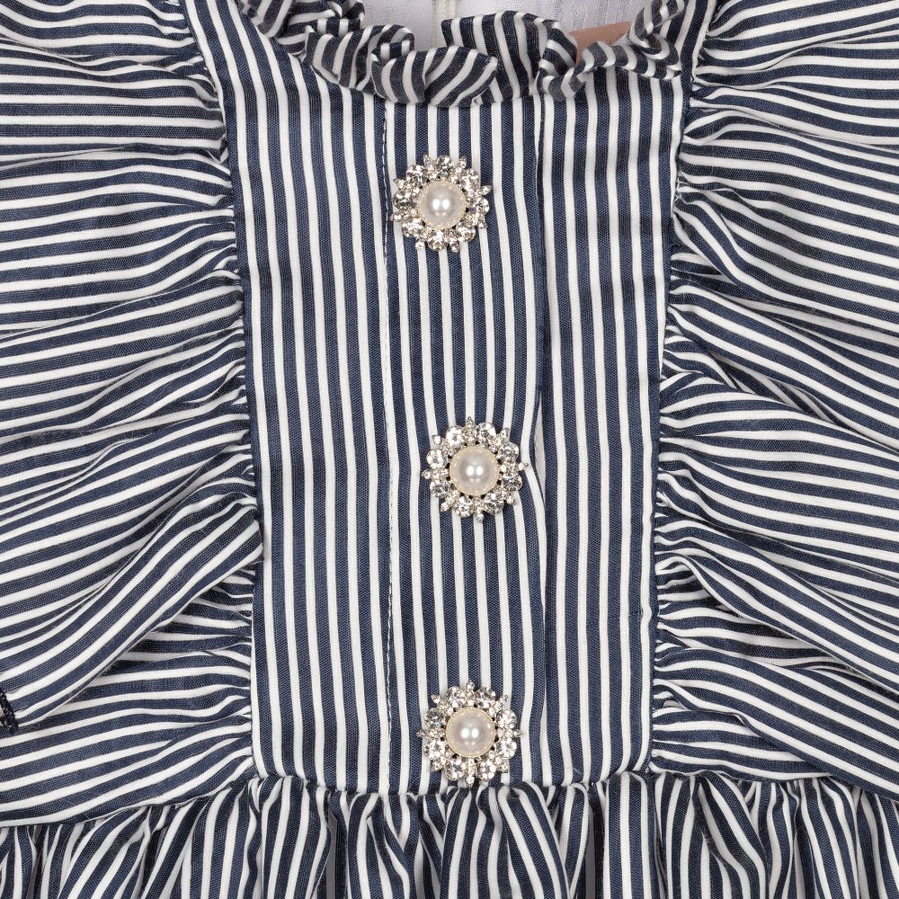 Irpa-Girls Blue Stripe Ruffle Dress | Childrensalon Outlet
