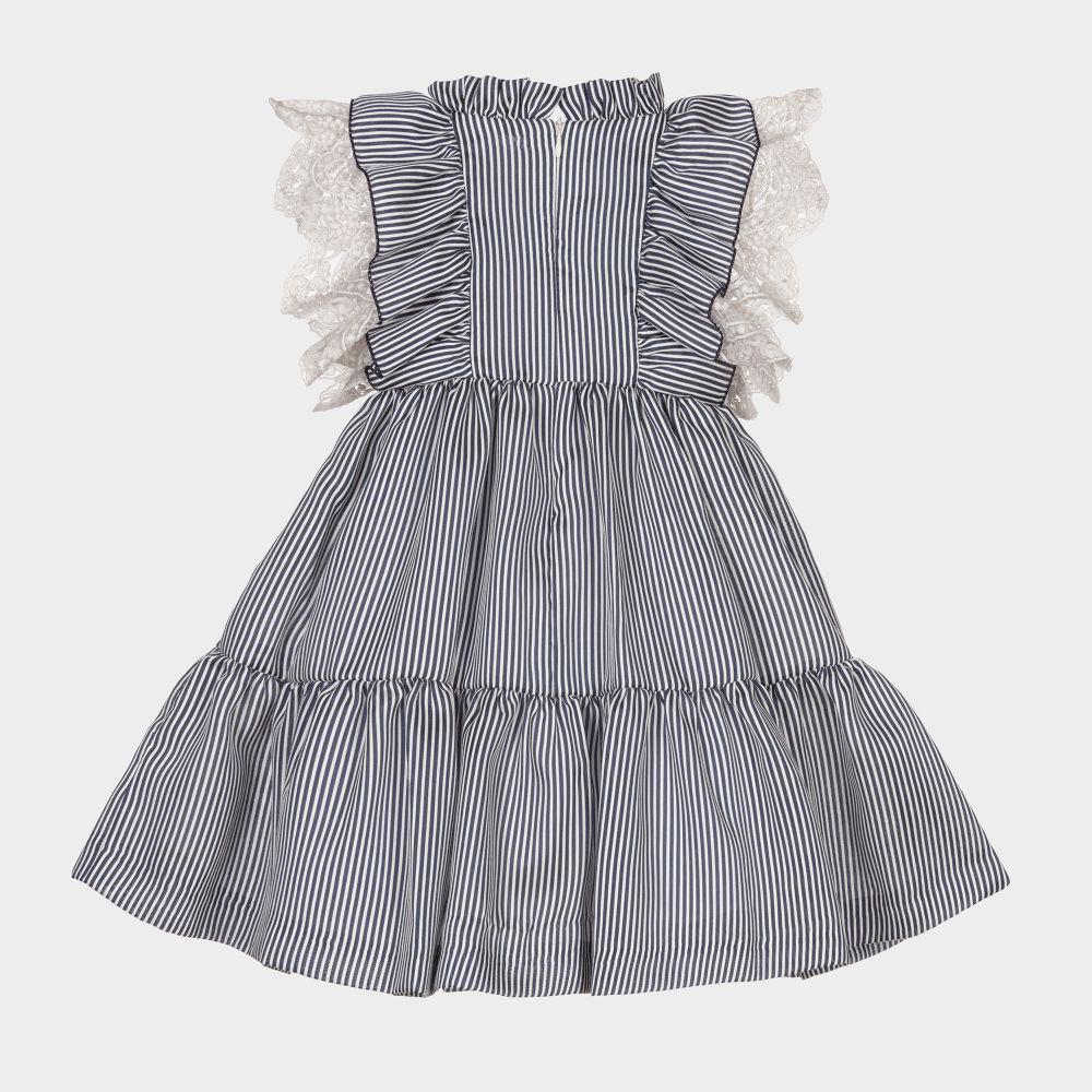 Irpa-Girls Blue Stripe Ruffle Dress | Childrensalon Outlet