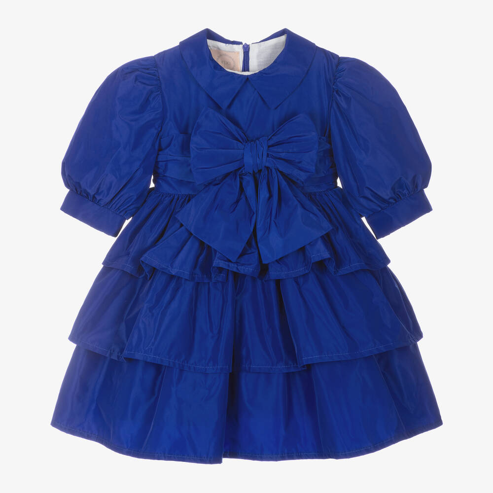 Irpa-Girls Blue Taffeta Dress | Childrensalon Outlet