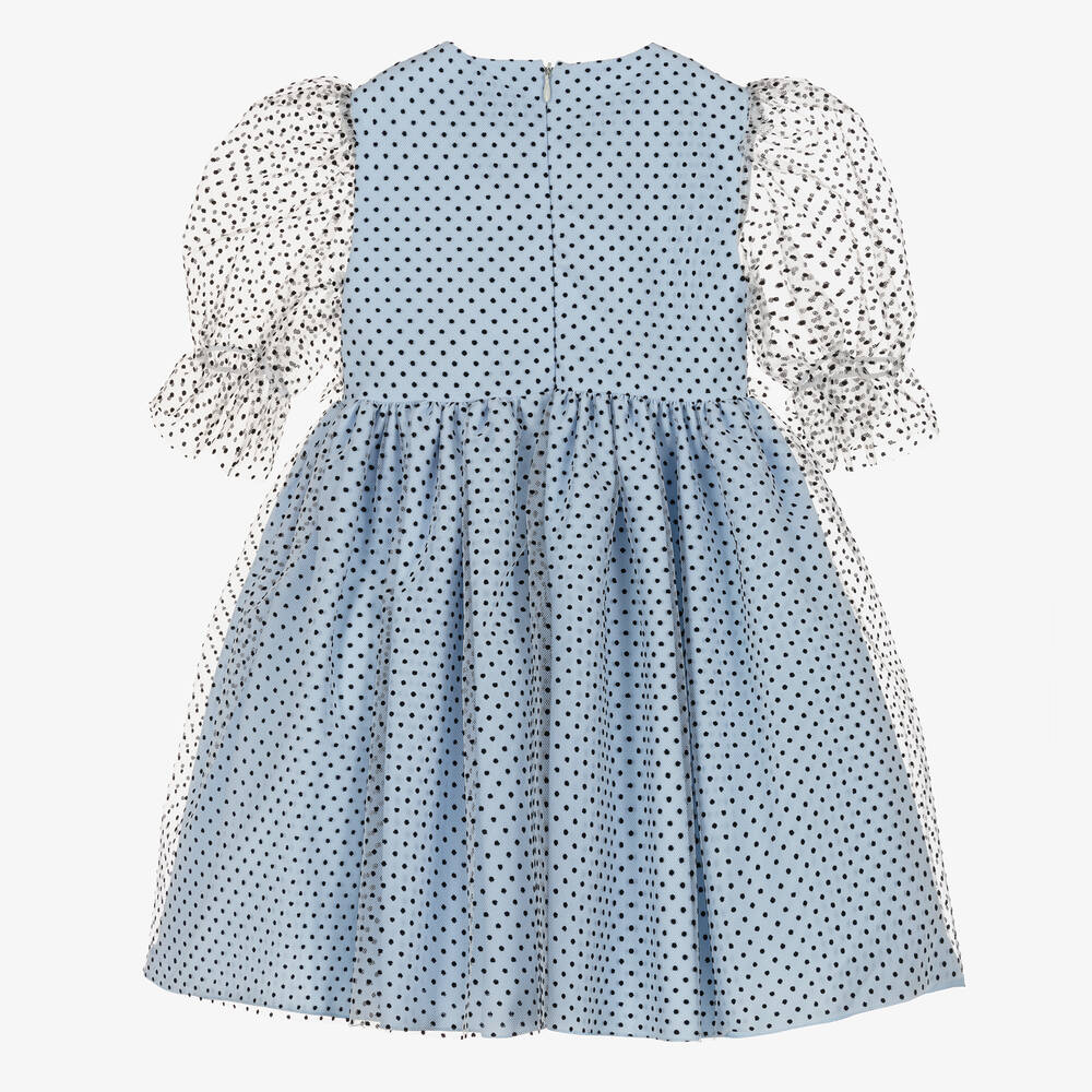 Irpa-Girls Blue Tulle Polka Dot Dress | Childrensalon Outlet