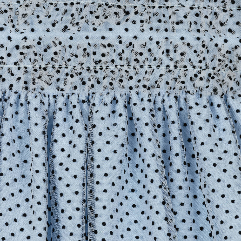 Irpa-Girls Blue Tulle Polka Dot Dress | Childrensalon Outlet