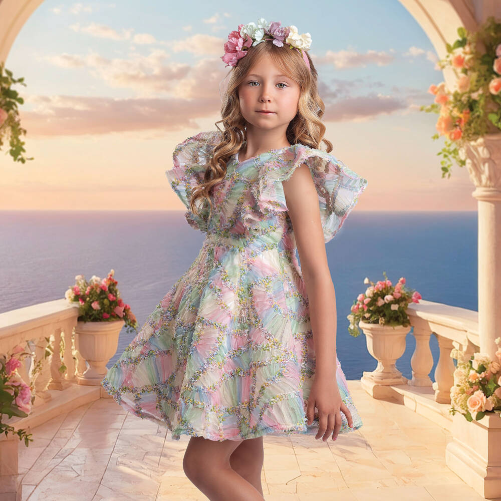 Irpa-Girls Blush Patchwork Tulle Gown | Childrensalon Outlet