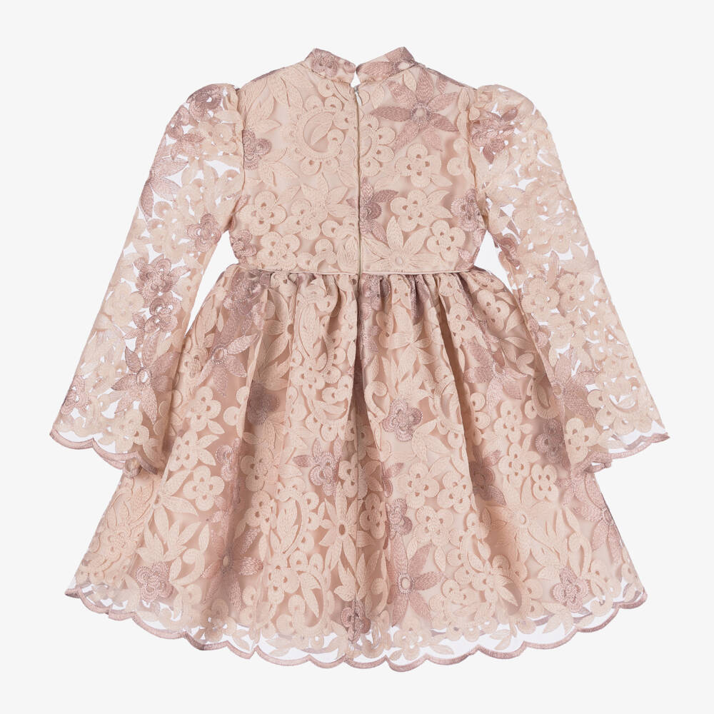 Irpa-Girls Blush Tulle Dress with Flowers | Childrensalon Outlet