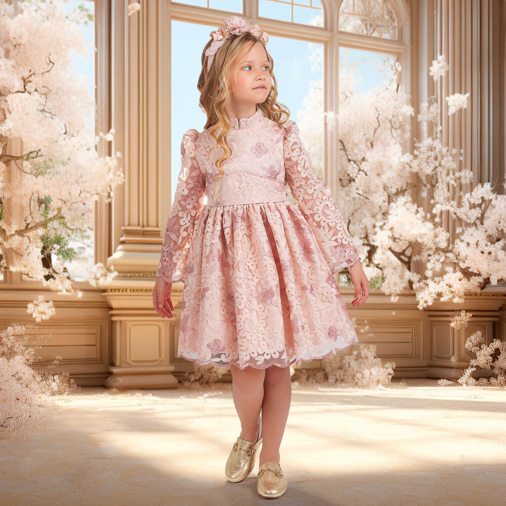 Irpa-Girls Blush Tulle Dress with Flowers | Childrensalon Outlet