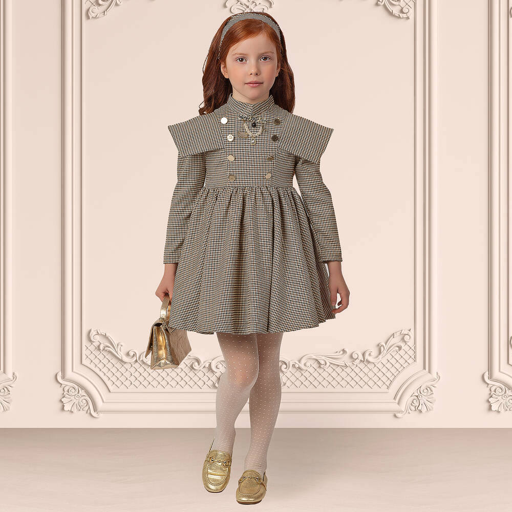 Irpa-Кремово-коричневое платье в клетку | Childrensalon Outlet