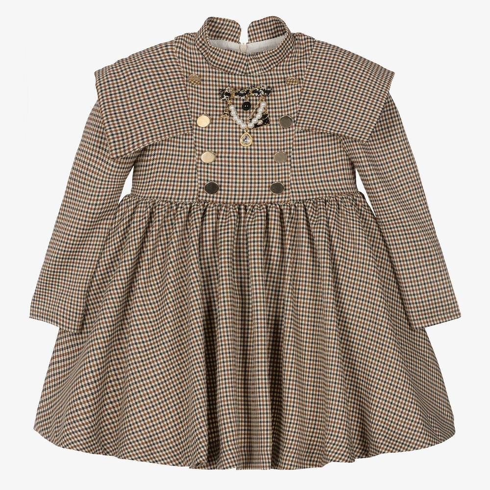 Irpa - Robe marron et ivoire à carreaux | Childrensalon