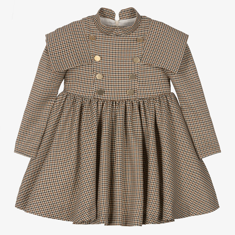 Irpa-Кремово-коричневое платье в клетку | Childrensalon Outlet
