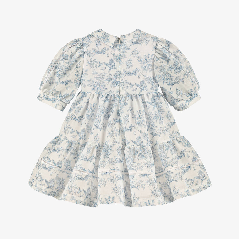 Irpa-فستان كلاسيكي أزرق للبنات بنقشة توال | Childrensalon Outlet