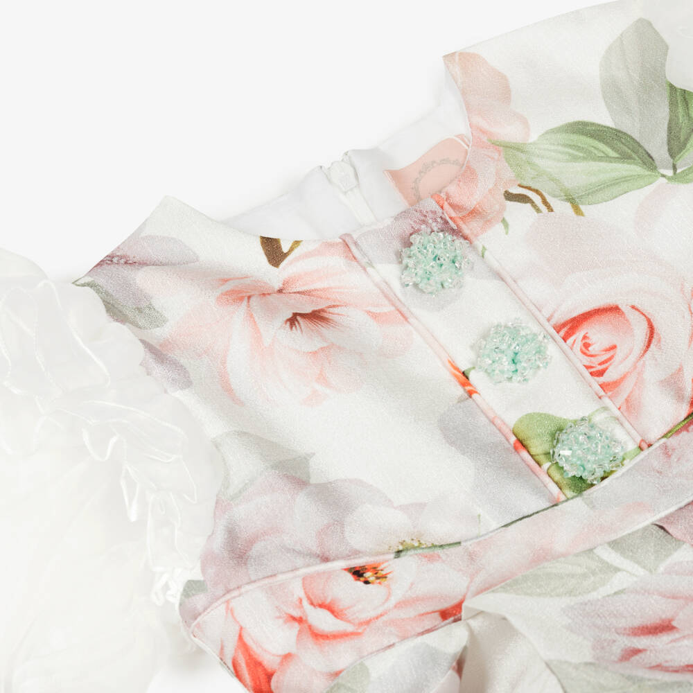 Irpa-Платье кремовое с розовыми цветами для девочек | Childrensalon Outlet