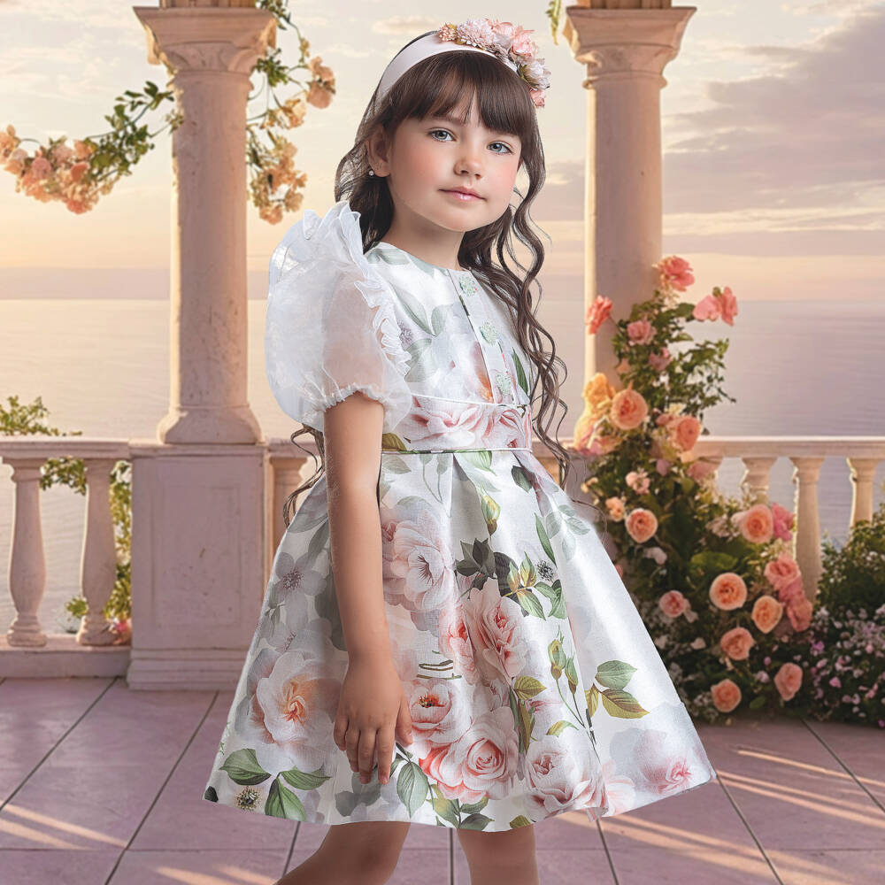 Irpa-Платье кремовое с розовыми цветами для девочек | Childrensalon Outlet