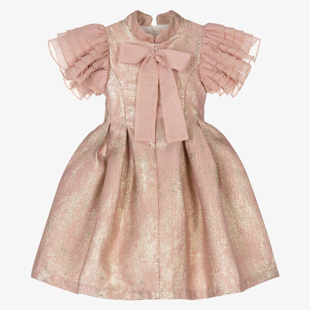 Irpa-Girls Dusky Pink Jacquard Dress | Childrensalon Outlet