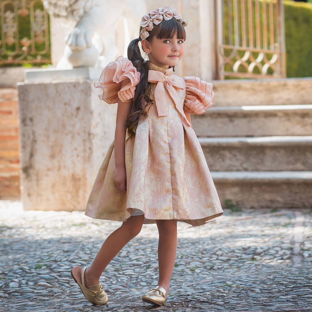 IRPA Girls Dusky Pink Jacquard Dress