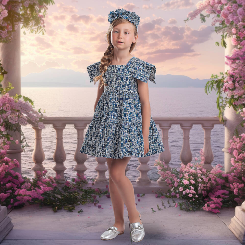 Irpa-فستان أزرق أنيق بنقشة للبنات | Childrensalon Outlet