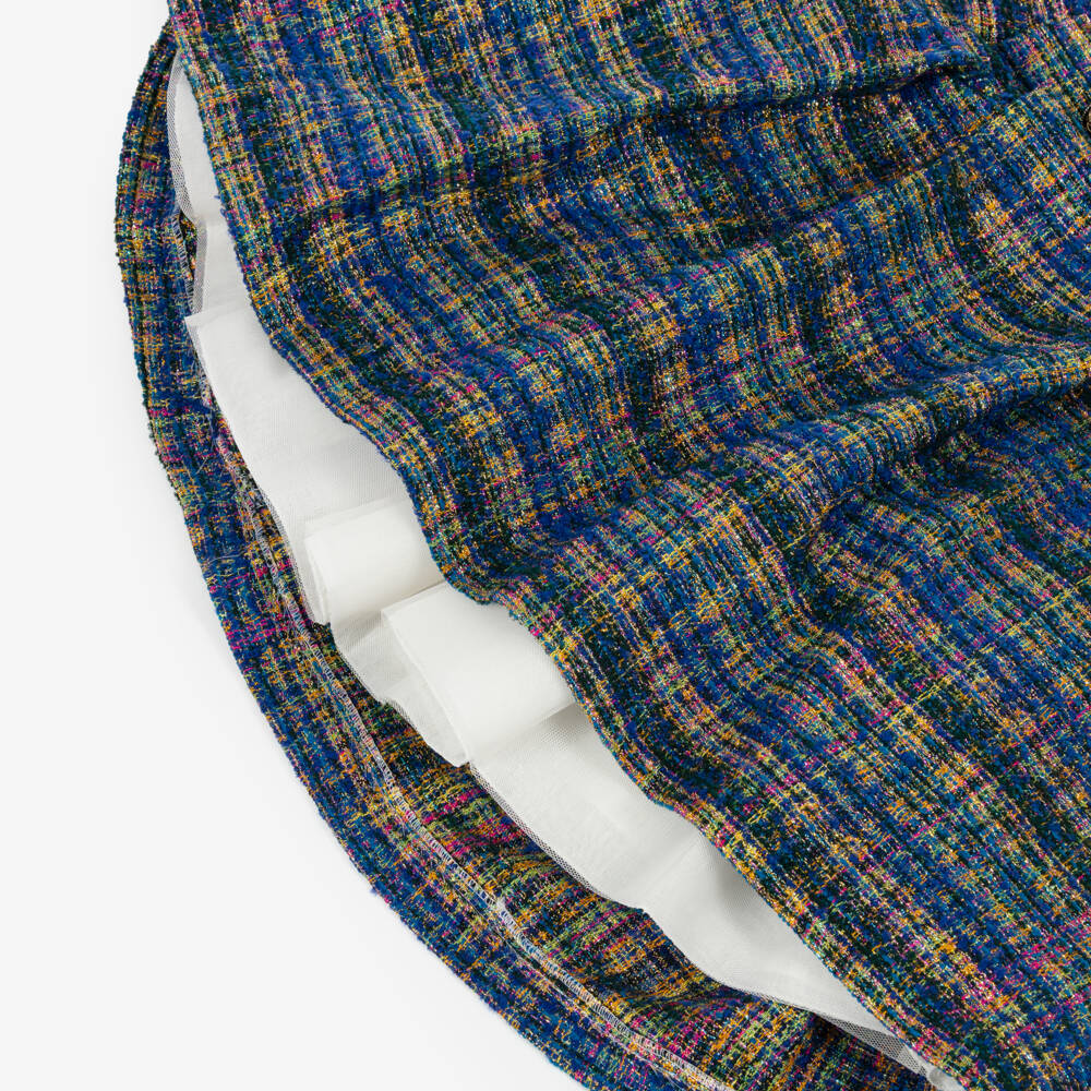 Irpa-Girls Glittery Blue Tweed Dress with Ruffle Trims | Childrensalon Outlet