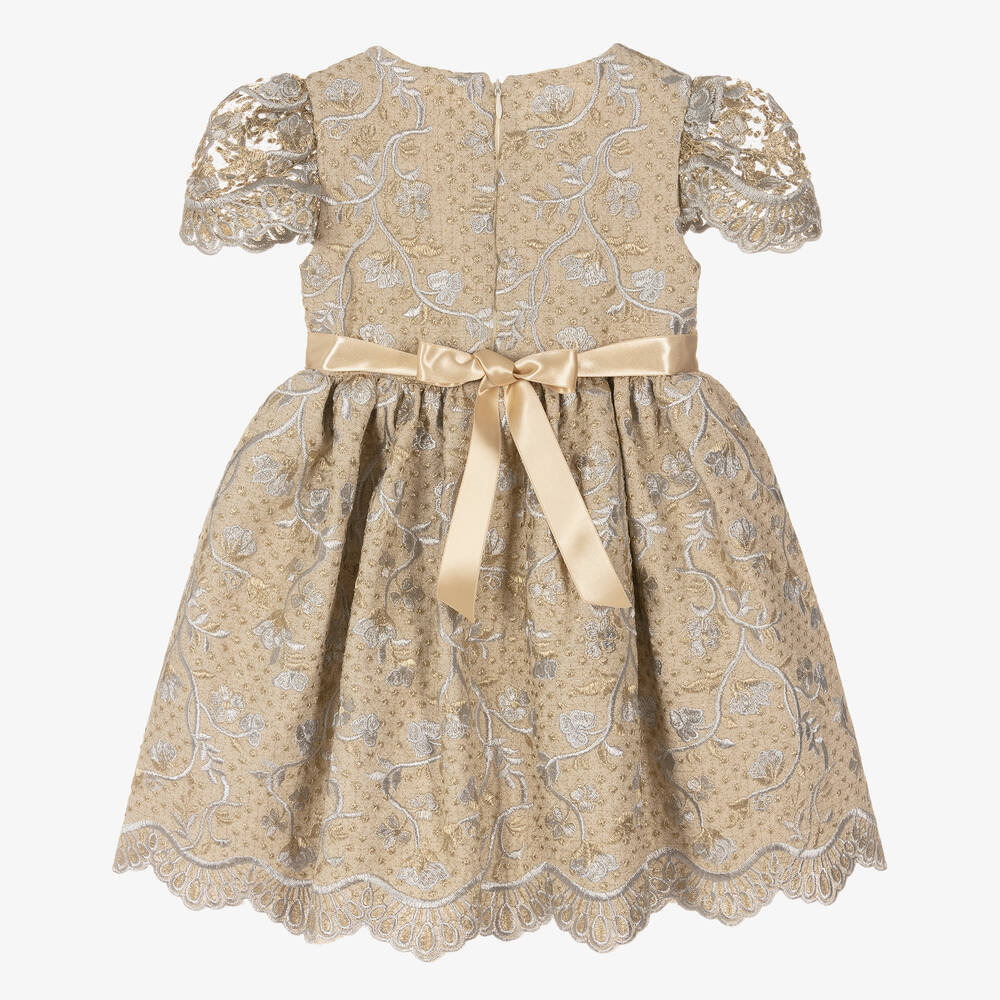 Irpa-Girls Gold Brocade Dress | Childrensalon Outlet