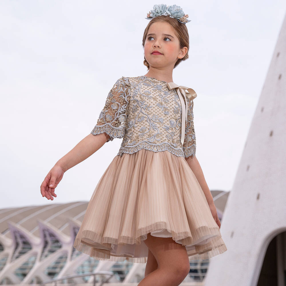 Irpa-Золотистое платье из парчи и тюля | Childrensalon Outlet