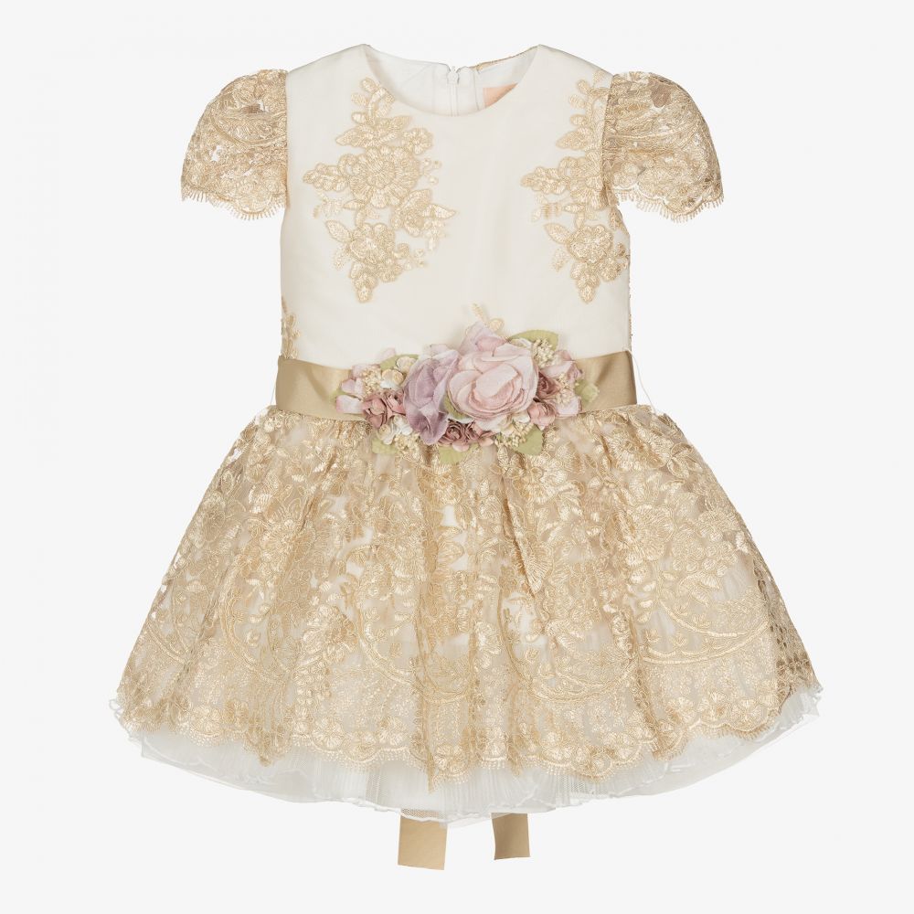Irpa-Girls Gold & Ivory Tulle Dress | Childrensalon Outlet