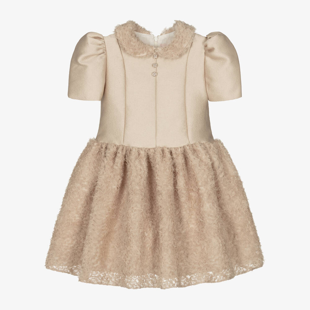 Irpa-Girls Gold Satin & Tulle Gown | Childrensalon Outlet