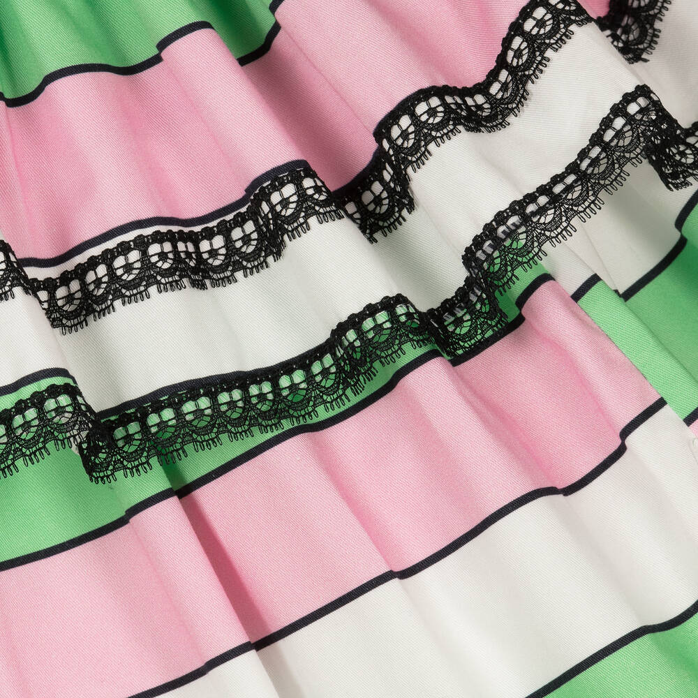 Irpa-Girls Green & Pink Striped Dress | Childrensalon Outlet