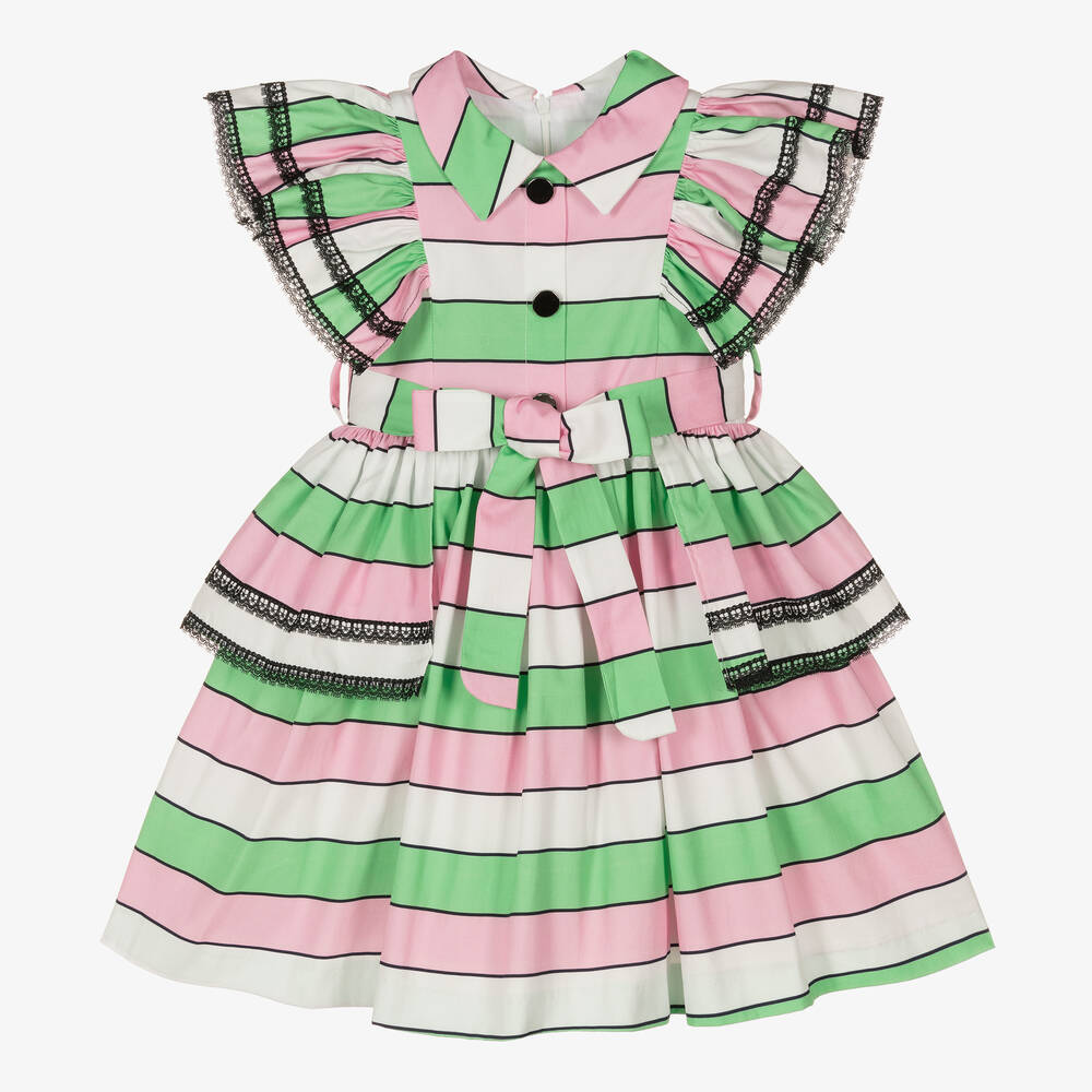 Irpa - Girls Green & Pink Striped Dress | Childrensalon
