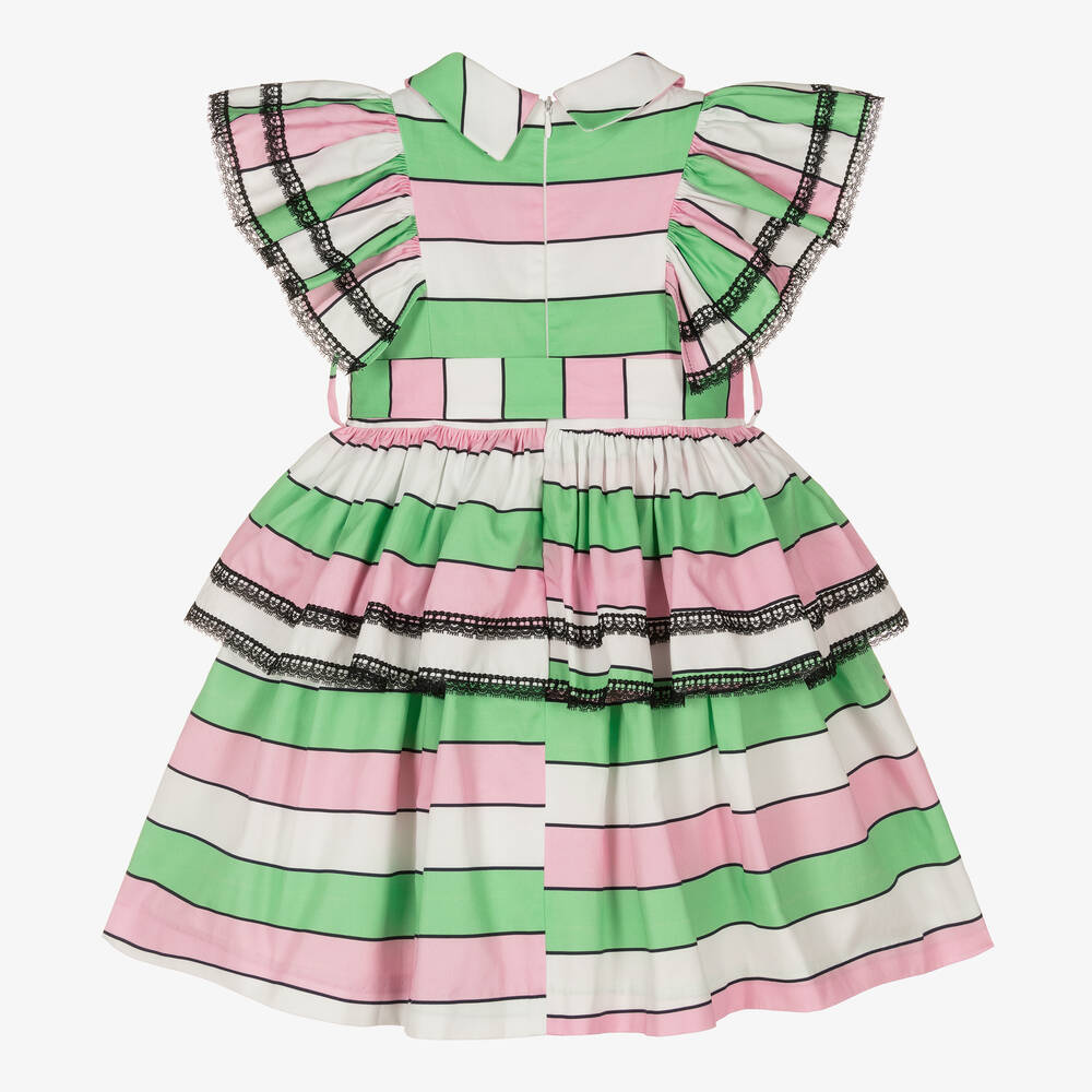 Irpa-Girls Green & Pink Striped Dress | Childrensalon Outlet