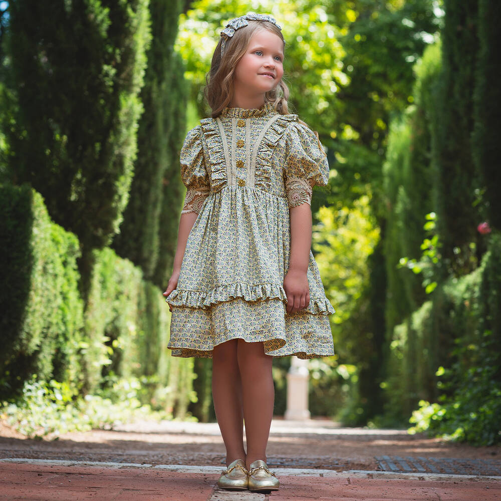 Irpa-Girls Green & Purple Print Viscose Dress | Childrensalon Outlet