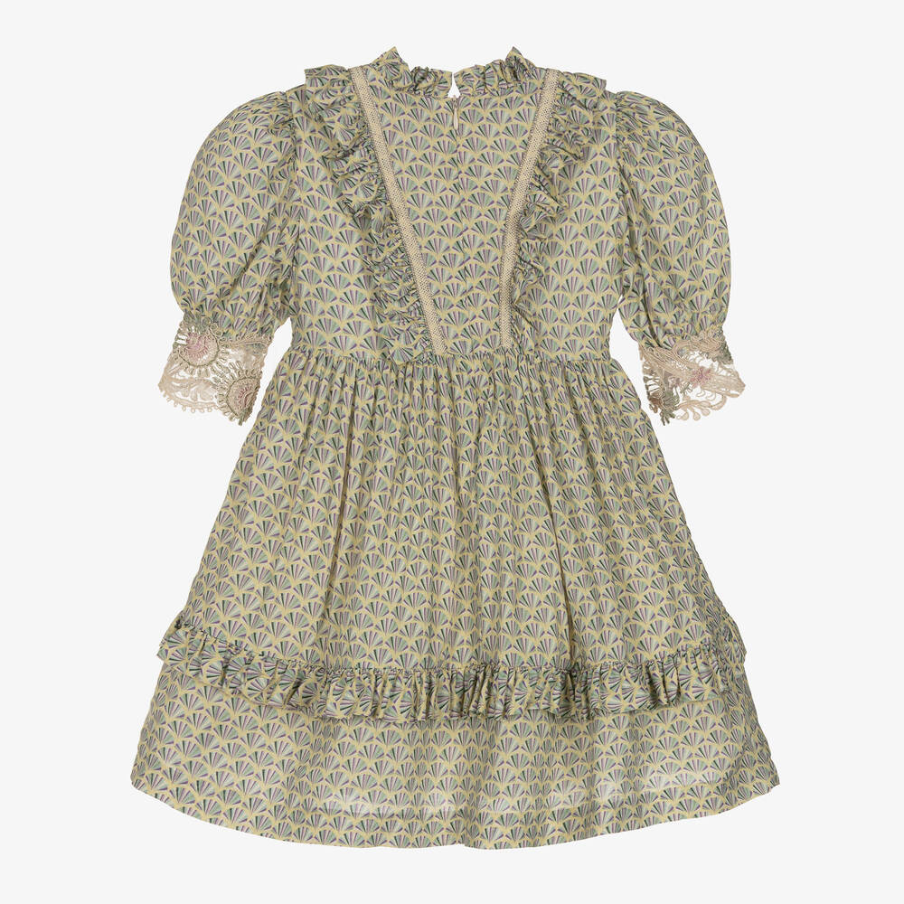 Irpa-Girls Green & Purple Print Viscose Dress | Childrensalon Outlet