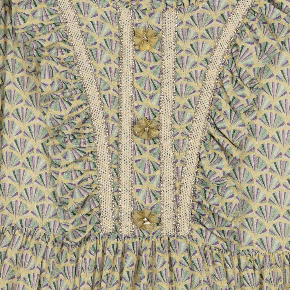 Irpa-Girls Green & Purple Print Viscose Dress | Childrensalon Outlet