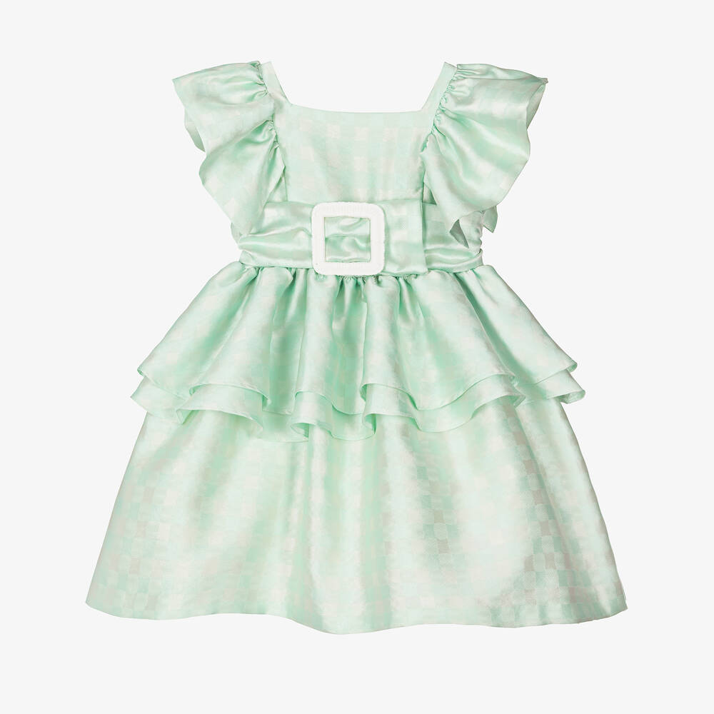 Irpa-Girls Green Satin Belted Dress | Childrensalon Outlet