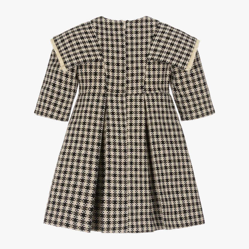 Irpa-Girls Houndstooth Ivory Black Dress | Childrensalon Outlet
