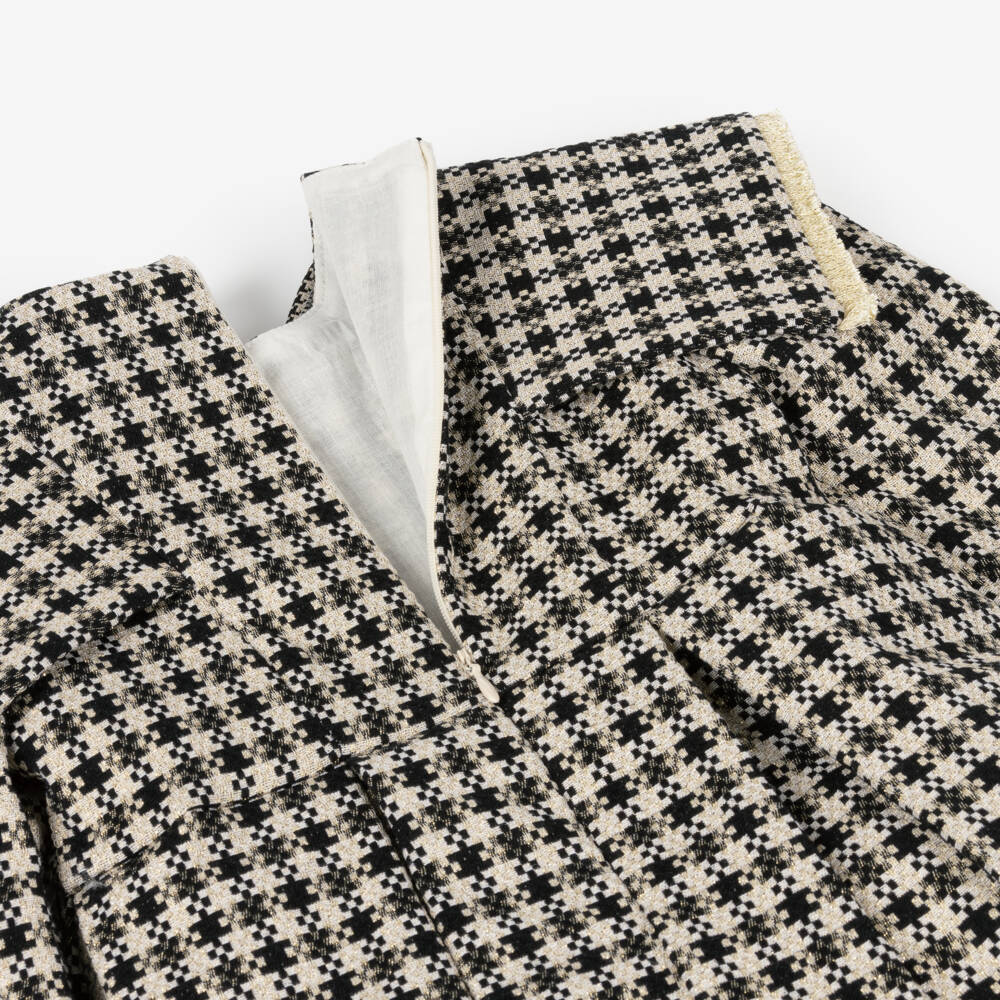Irpa-Girls Houndstooth Ivory Black Dress | Childrensalon Outlet