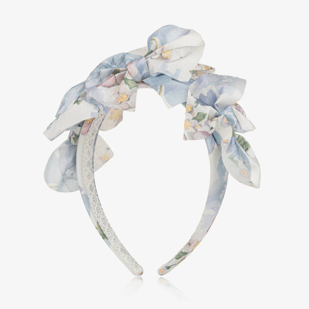 Irpa-Girls Ivory & Blue Floral Hairband | Childrensalon Outlet